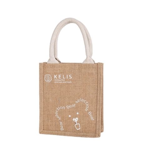 Natural Recycled Burlap Jute Bag with Cartoon Pattern Customizable Logos