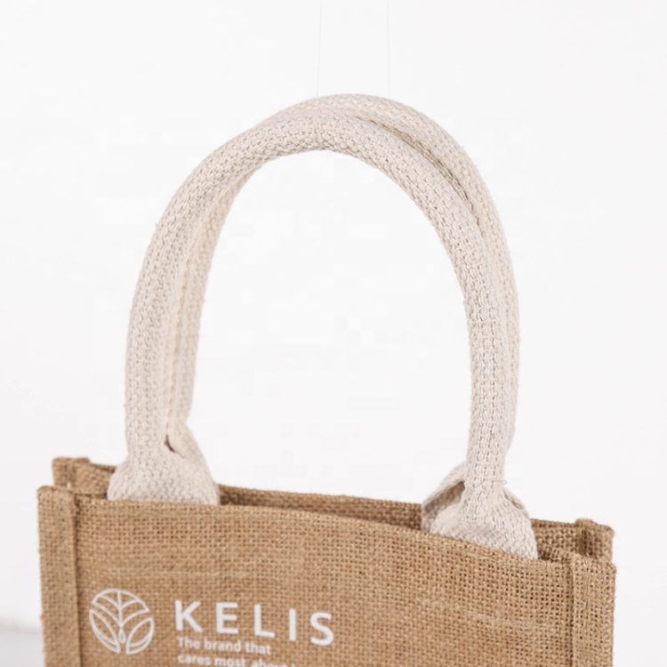 Natural Recycled Burlap Jute Bag with Cartoon Pattern Customizable Logos - Image 2