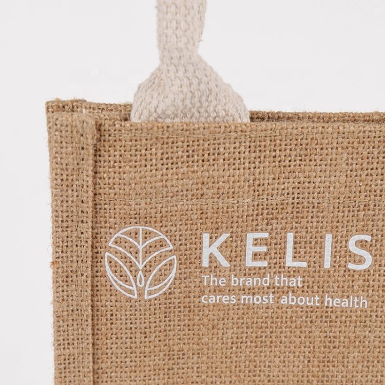 Natural Recycled Burlap Jute Bag with Cartoon Pattern Customizable Logos - Image 6