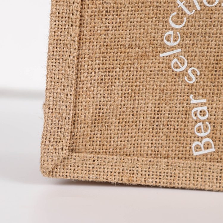 Natural Recycled Burlap Jute Bag with Cartoon Pattern Customizable Logos - Image 4