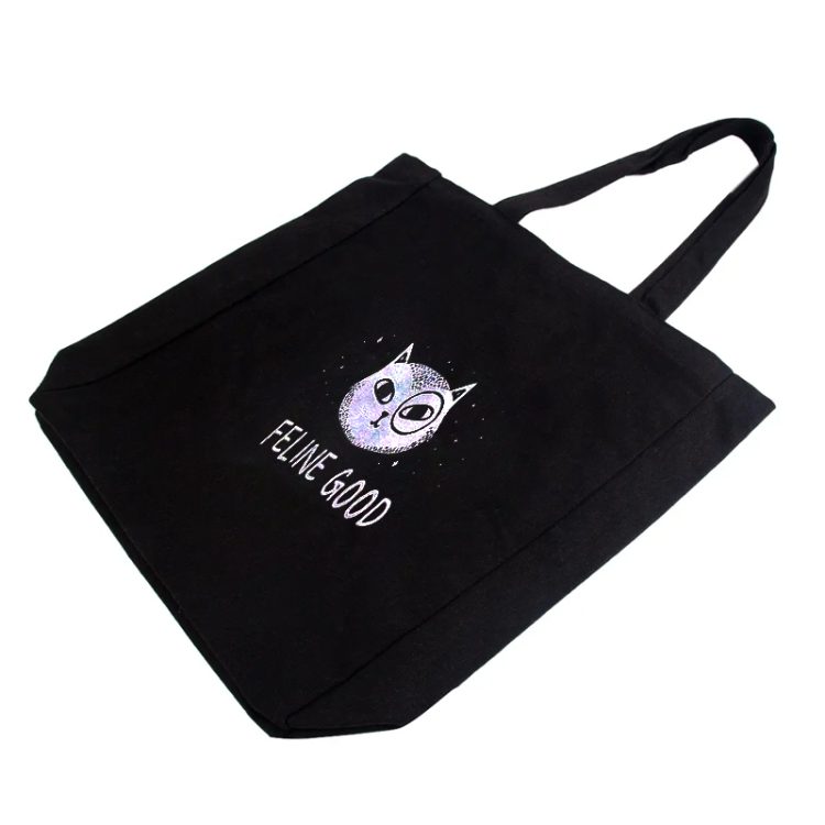 Eco Friendly Promotional Black 10oz Cotton Shopping Tote Bags - Image 2