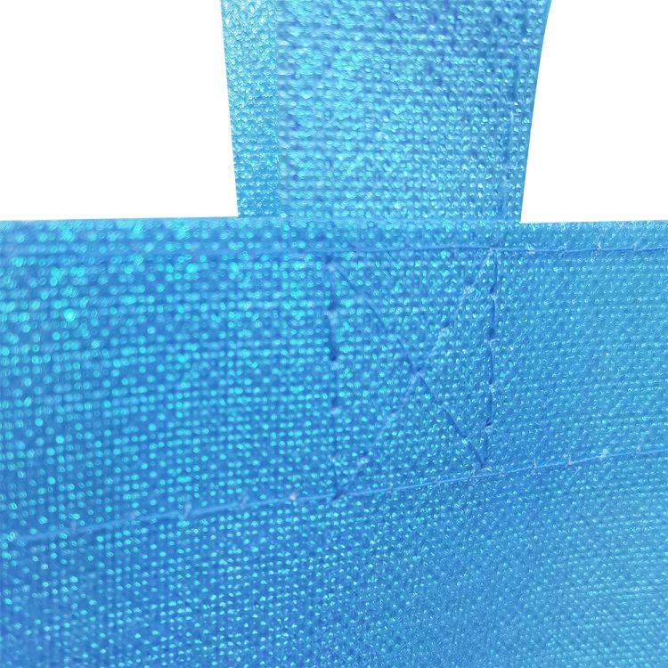 Christmas Gift Reusable Ultrasonic Flash Laser Film Multi-Size Blue Metallic Non-Woven Tote Bag - Image 6