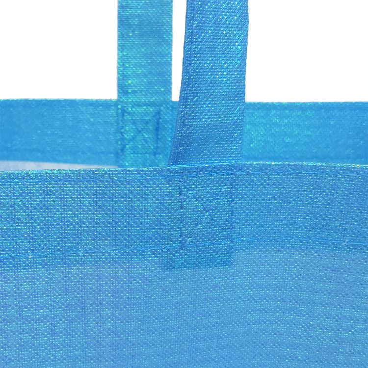 Christmas Gift Reusable Ultrasonic Flash Laser Film Multi-Size Blue Metallic Non-Woven Tote Bag - Image 3