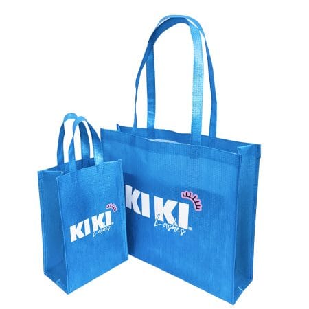 Christmas Gift Reusable Ultrasonic Flash Laser Film Multi-Size Blue Metallic Non-Woven Tote Bag