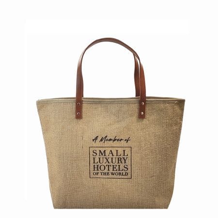 Jute Canvas Bag Reusable Natural Linen Beach Shopping Burlap Jute Tote Bag With Leather Handles