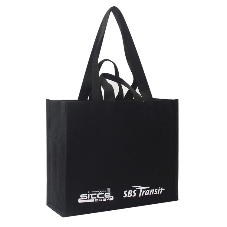 Black Double Handle Fashion Design One Shoulder Shopping Business Non-woven Shopping Bags - Image 4