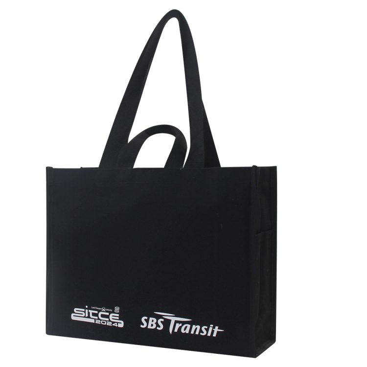 Black Double Handle Fashion Design One Shoulder Shopping Business Non-woven Shopping Bags - Image 3
