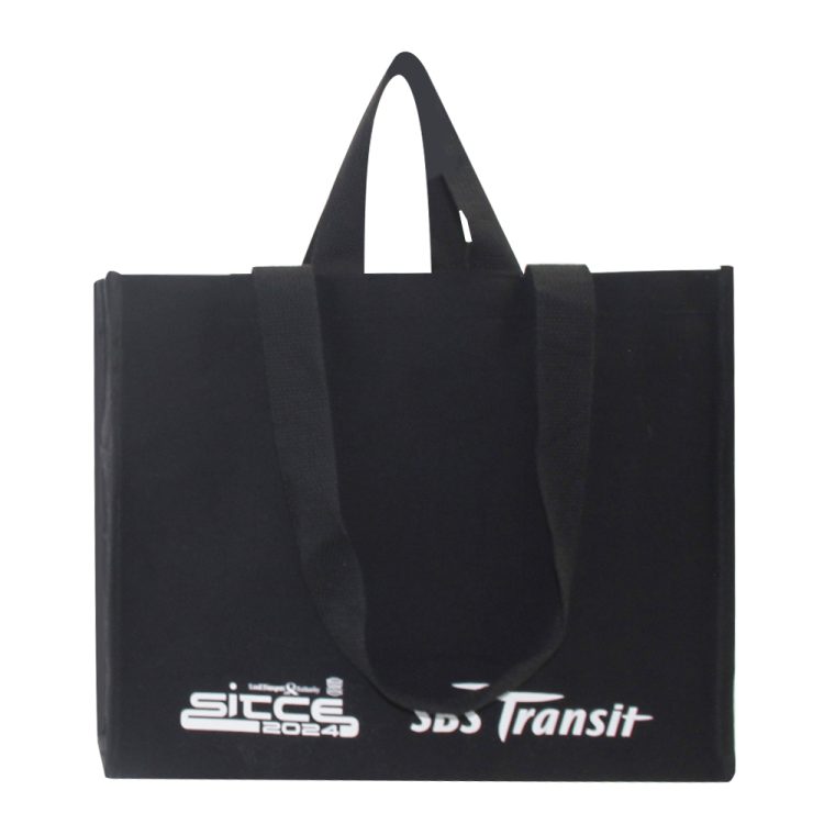 Black Double Handle Fashion Design One Shoulder Shopping Business Non-woven Shopping Bags - Image 2