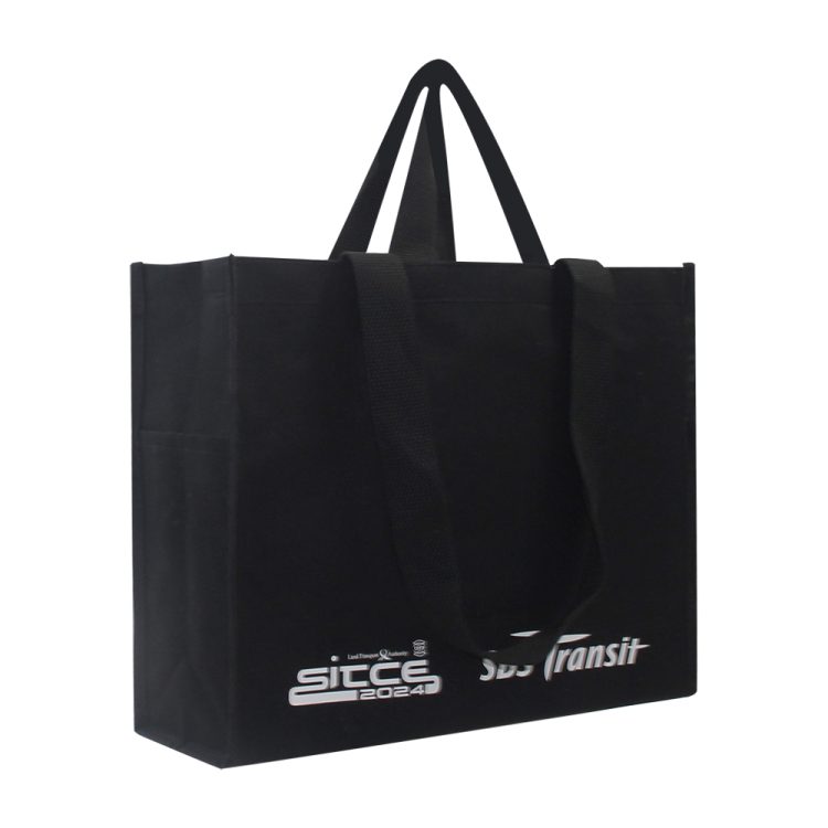 Black Double Handle Fashion Design One Shoulder Shopping Business Non-woven Shopping Bags - Image 5