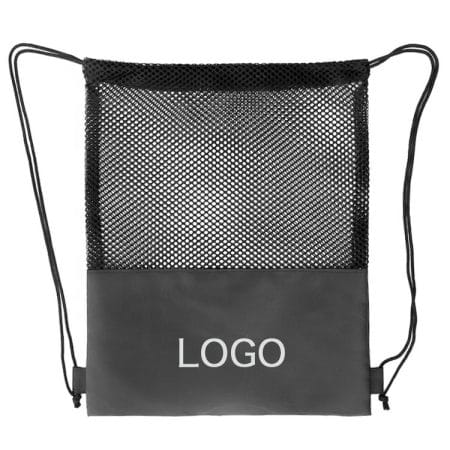 Net Cloth Storage Bag Mesh Fabric Polyester Drawstring Backpack Sport Bag Printed LOGO