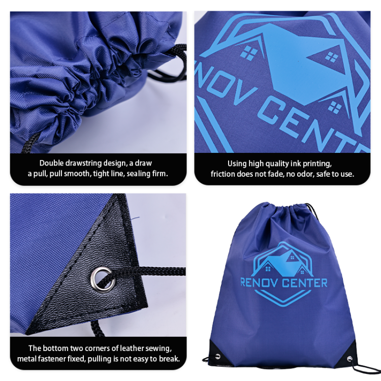 Waterproof String Storage Traveling Polyester Backpack Drawstring Bag for School Gym - Image 3