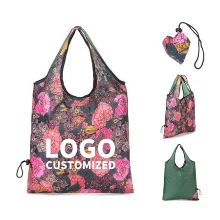 Wholesale Folding Printing Nylon Supermarket Shopping Bag Environmental Foldable Drawstring Tote Bag