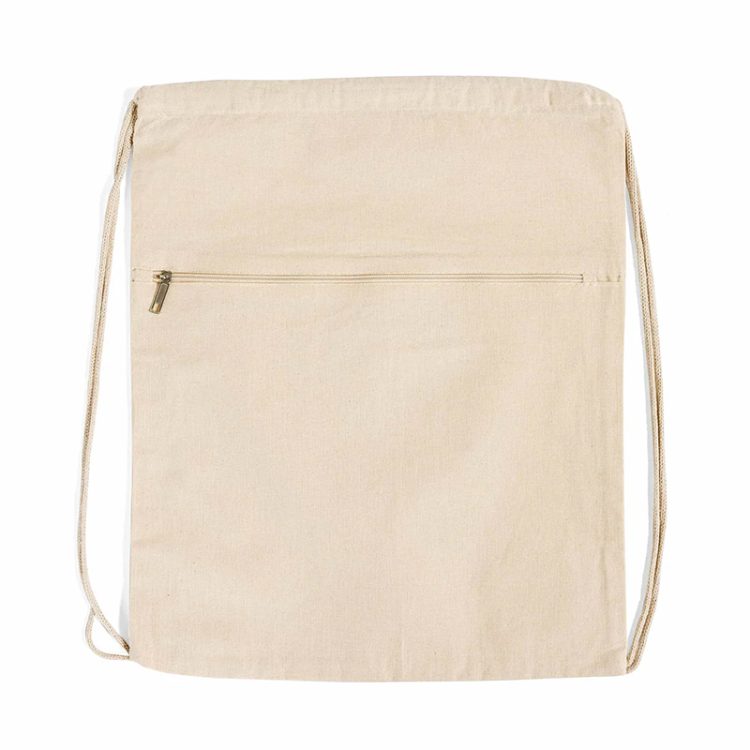 Large Cotton Drawstring Bag Student Sports Canvas Drawstring Backpacks with Zipper Pocket - Image 3