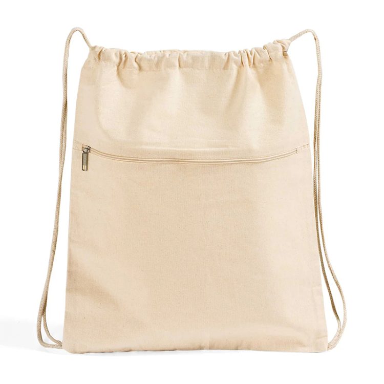 Large Cotton Drawstring Bag Student Sports Canvas Drawstring Backpacks with Zipper Pocket