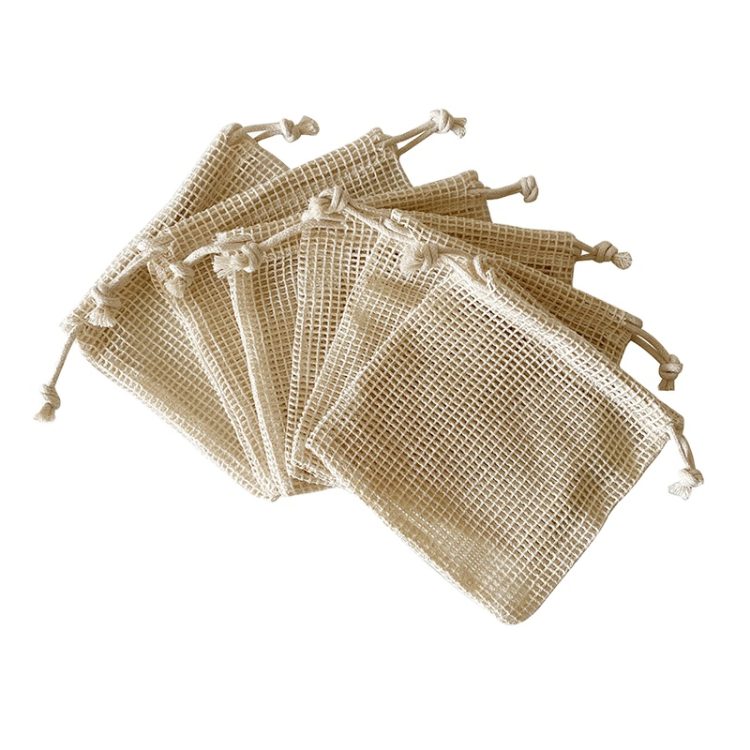 100% Organic Cotton Mesh Soaps Packaging Bag Small Drawstring Bath Pouches