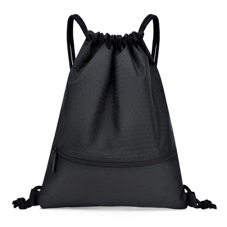 Gym Drawstring Bag with Zip Pocket Waterproof Polyester Swim Bag Drawstring Back Sack