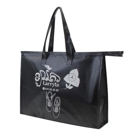 Custom Logo Black Reusable Non Woven Fabric Zipper Tote Bags for Grocery