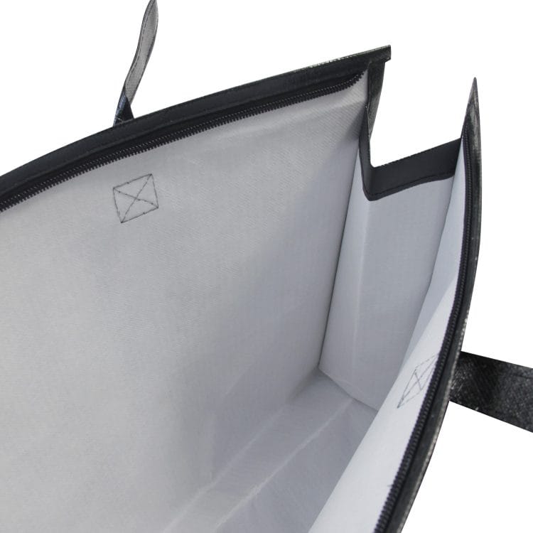 Custom Logo Black Reusable Non Woven Fabric Zipper Tote Bags for Grocery - Image 5