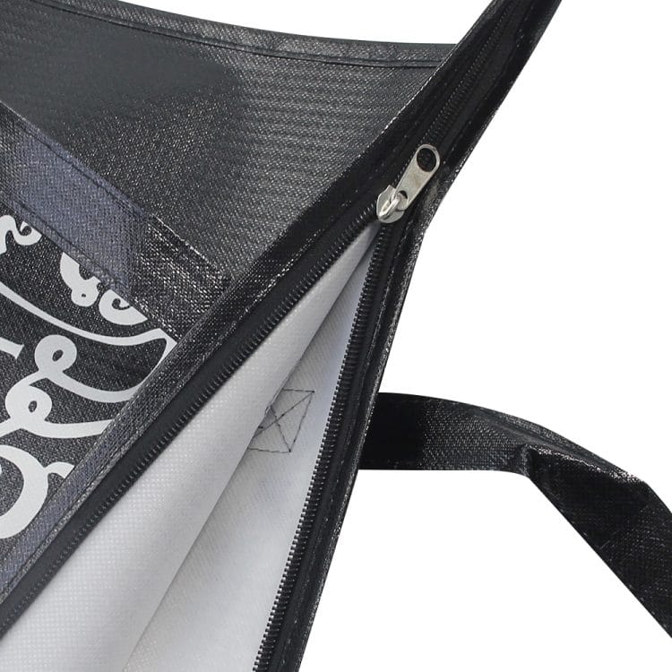 Custom Logo Black Reusable Non Woven Fabric Zipper Tote Bags for Grocery - Image 3
