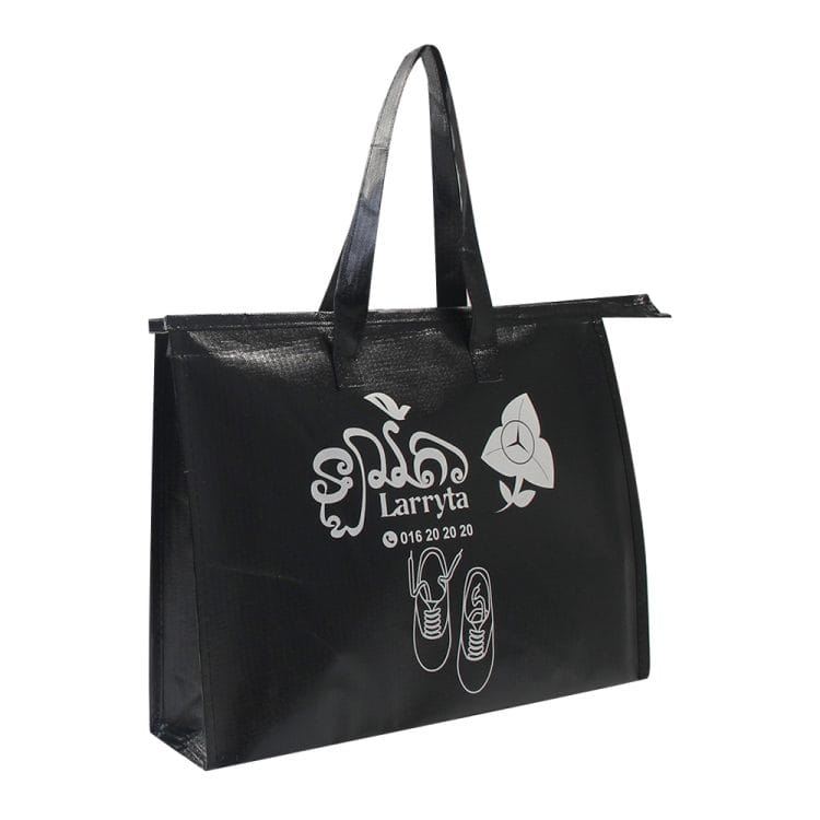 Custom Logo Black Reusable Non Woven Fabric Zipper Tote Bags for Grocery - Image 2