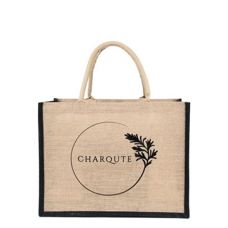 Custom Made Black Natural Beach Bag Beige Jute Tote Shopping Bag Logo Printing