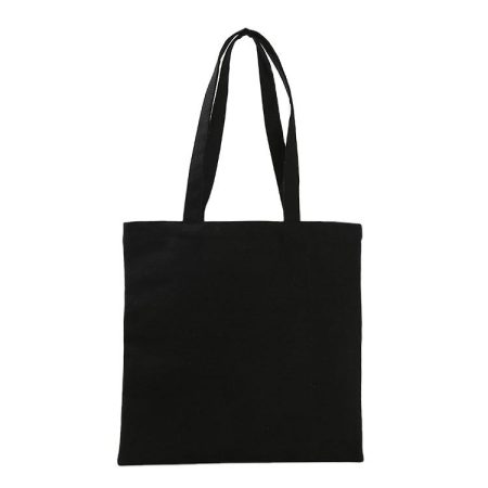 Eco-Friendly Reusable Large Capacity Canvas Tote Bag Long Handle Dot Pattern Black Shopping Bag