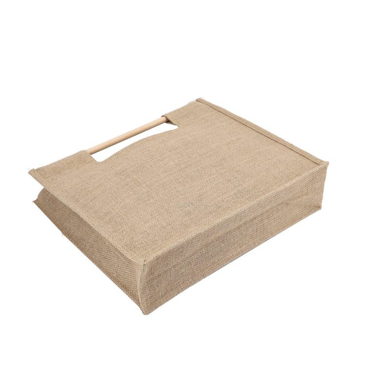 Eco Natural Jute Shopping Bag with Wooden Handle LOGO Customizable Burlap Tote Bag - Image 6