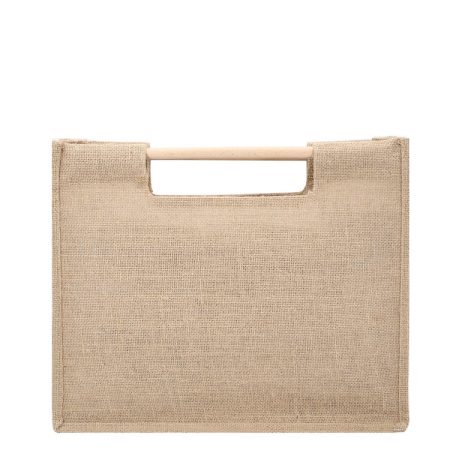 Eco Natural Jute Shopping Bag with Wooden Handle LOGO Customizable Burlap Tote Bag