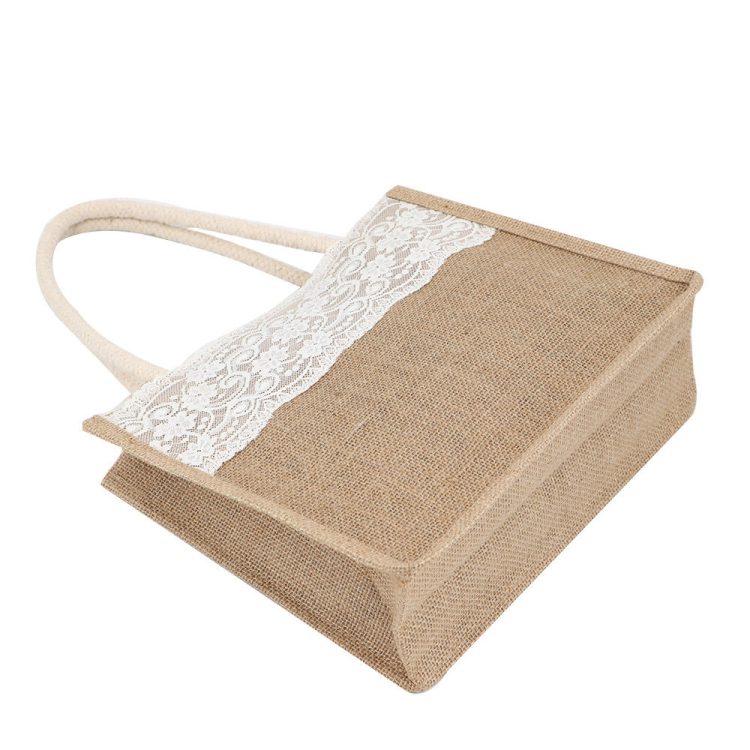 OEM Factory Lace Burlap Shopping Bag Custom Fashion Lace Gift Bag - Image 4