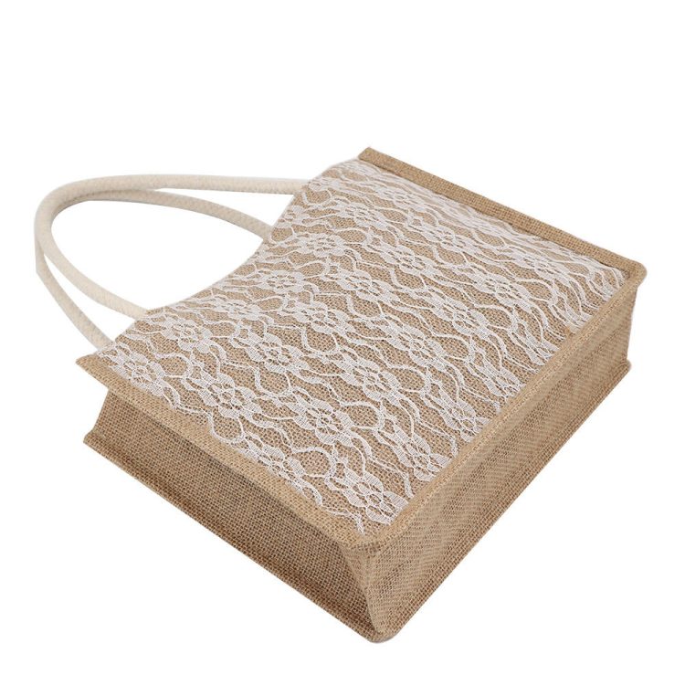 OEM Factory Lace Burlap Shopping Bag Custom Fashion Lace Gift Bag - Image 3
