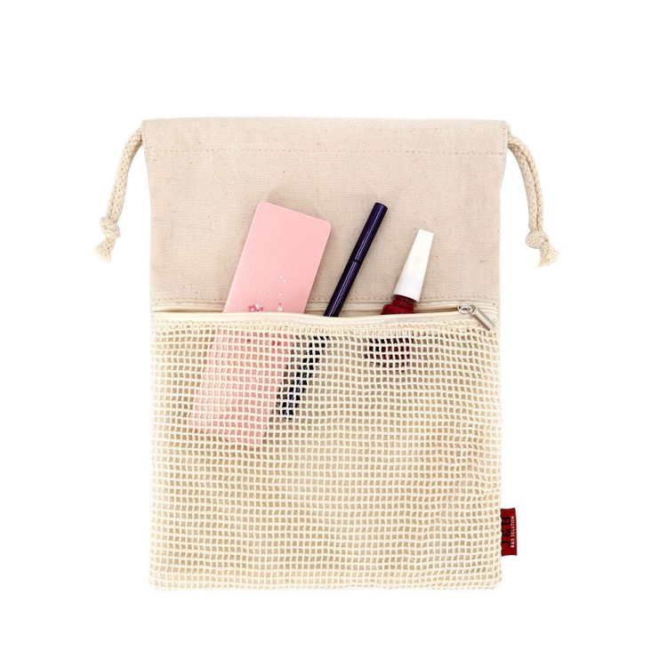 Travel Organizer Makeup Drawstring Bag Calico Cotton Mesh Pouch - Image 4
