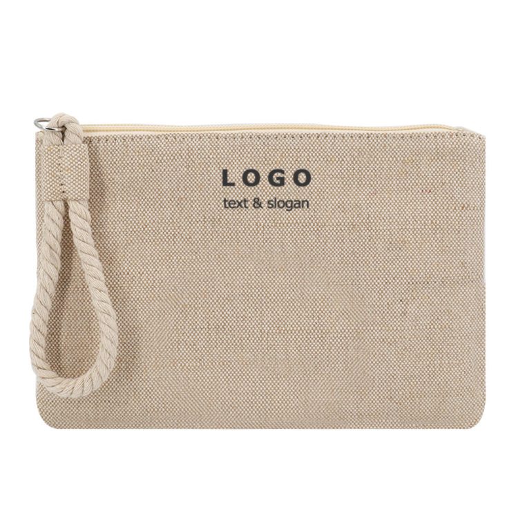 OEM Logo Custom Cotton Canvas Jute Makeup Cosmetic Zipper Pouch Bag - Image 2