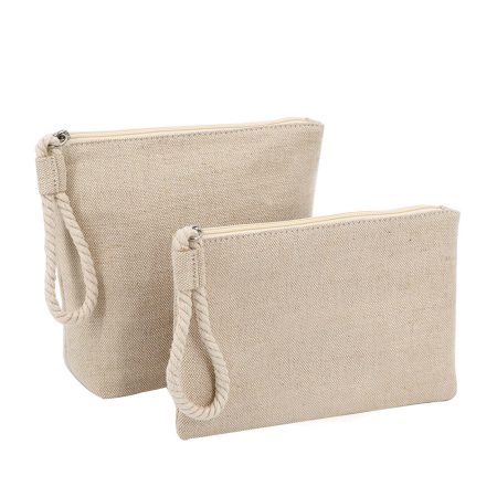 OEM Logo Custom Cotton Canvas Jute Makeup Cosmetic Zipper Pouch Bag